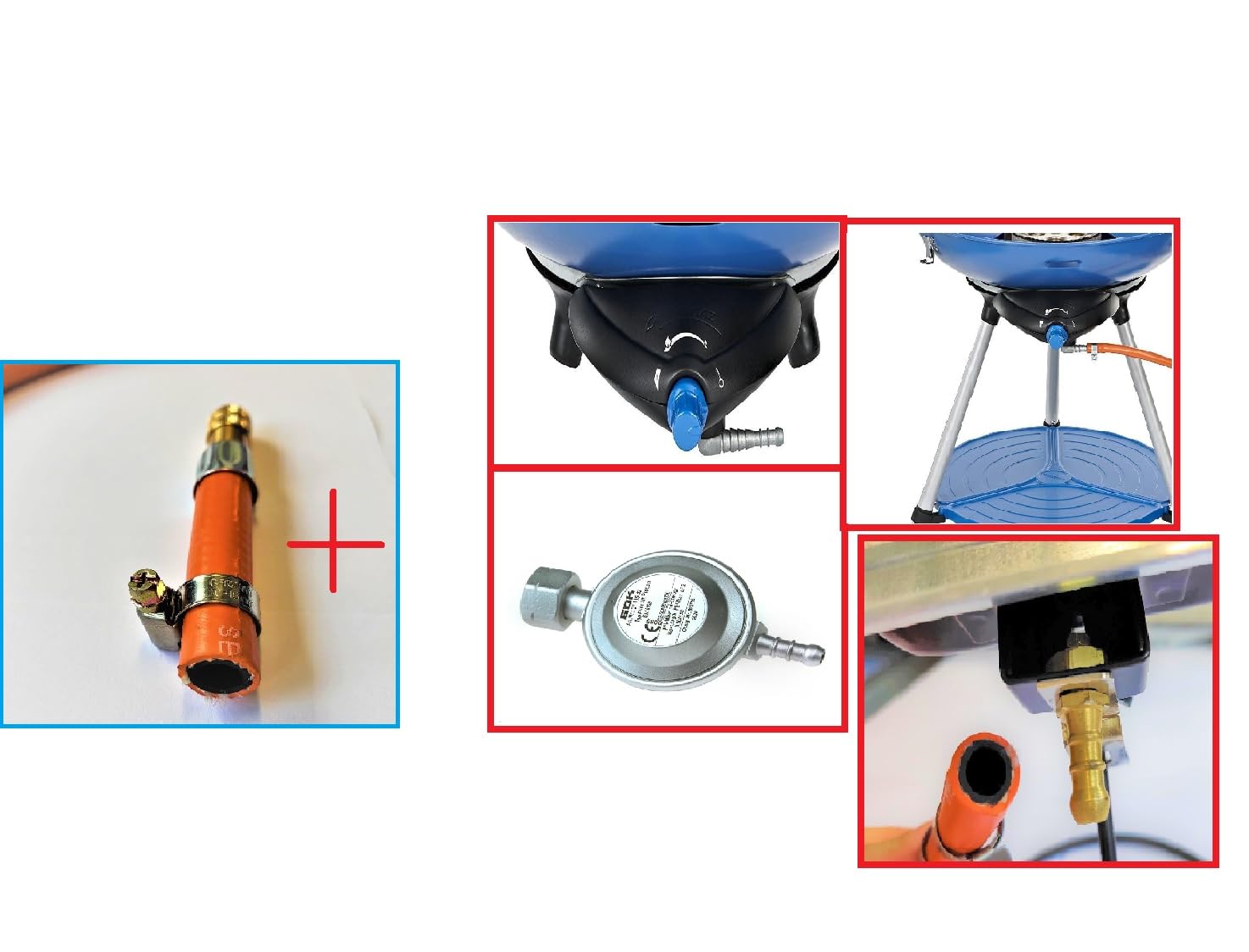Manguera de Gas Propano-Butano 1000 cm 10m | Kit de Conexión Rápida Entre Barbacoa y Autocaravana - DN5 - Enchufe + Conexión de Cable con Abrazadera de Grifo de 9 mm