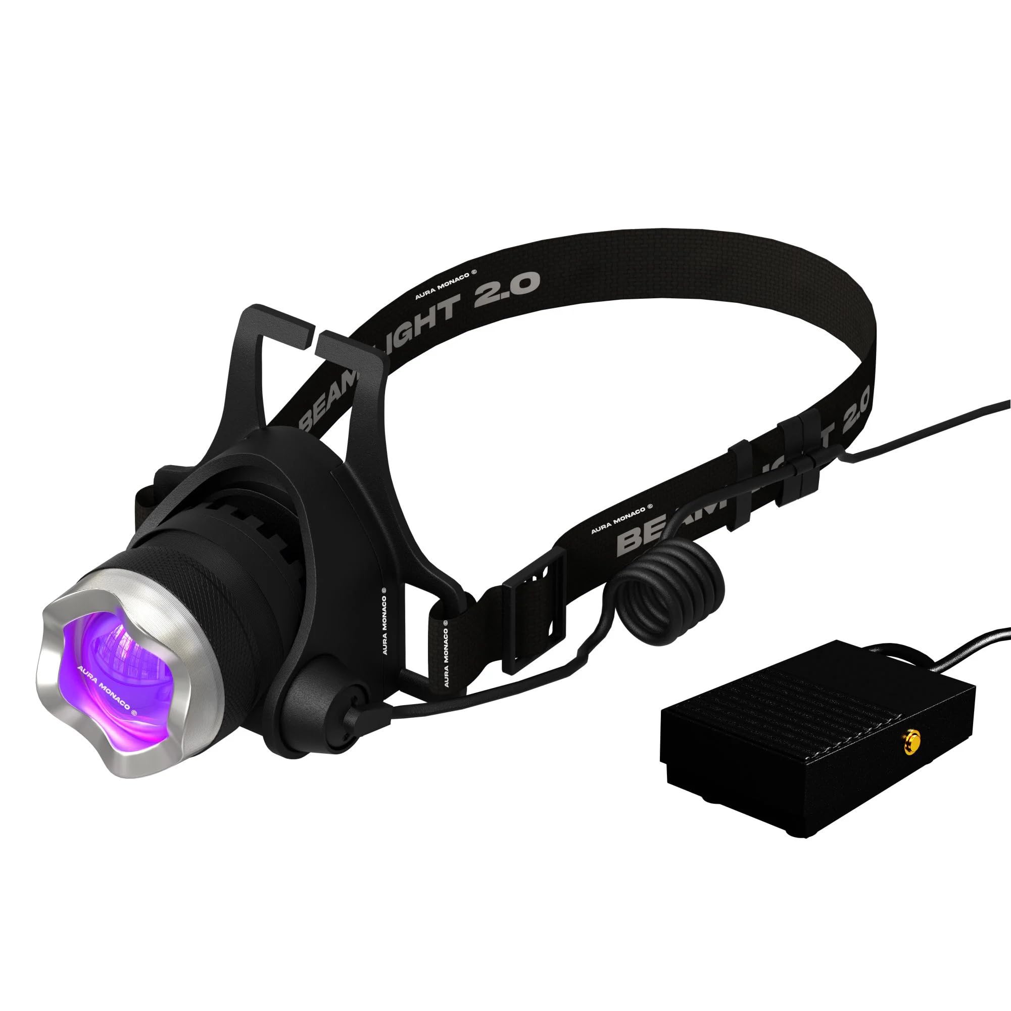 AURA Monaco | Beam Light UV Lash System 2.0 – Freihändige UV-LED-Kopflampe mit Fußpedal für Wimpernverlängerung, 1–2 Sek. Aushärtung, kein Gestell nötig, wenig Dämpfe, verstellbar, ideal für Profis