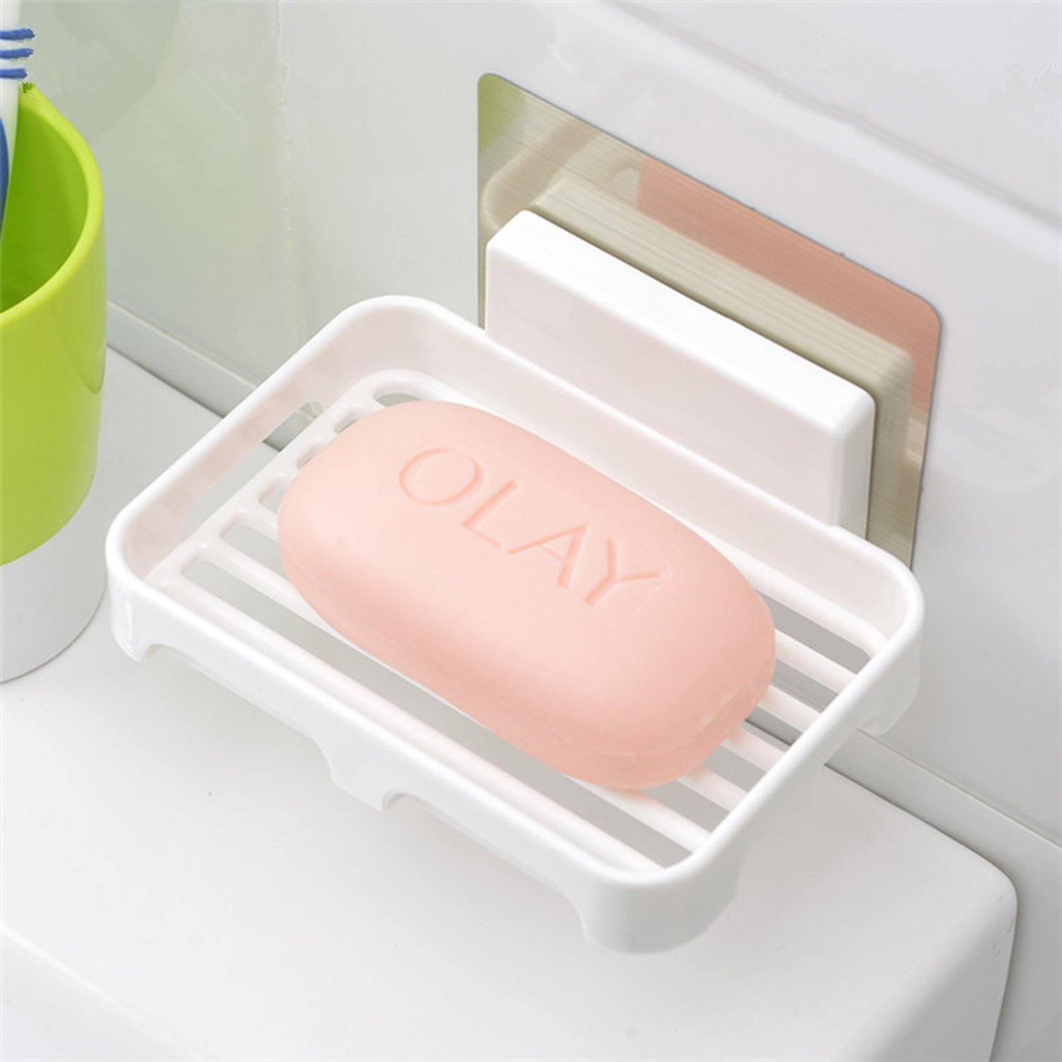 HOKIPO® Magic Sticker Series Self-Adhesive Waterproof Kitchen Bathroom Soap Holder, Pack of 2 3