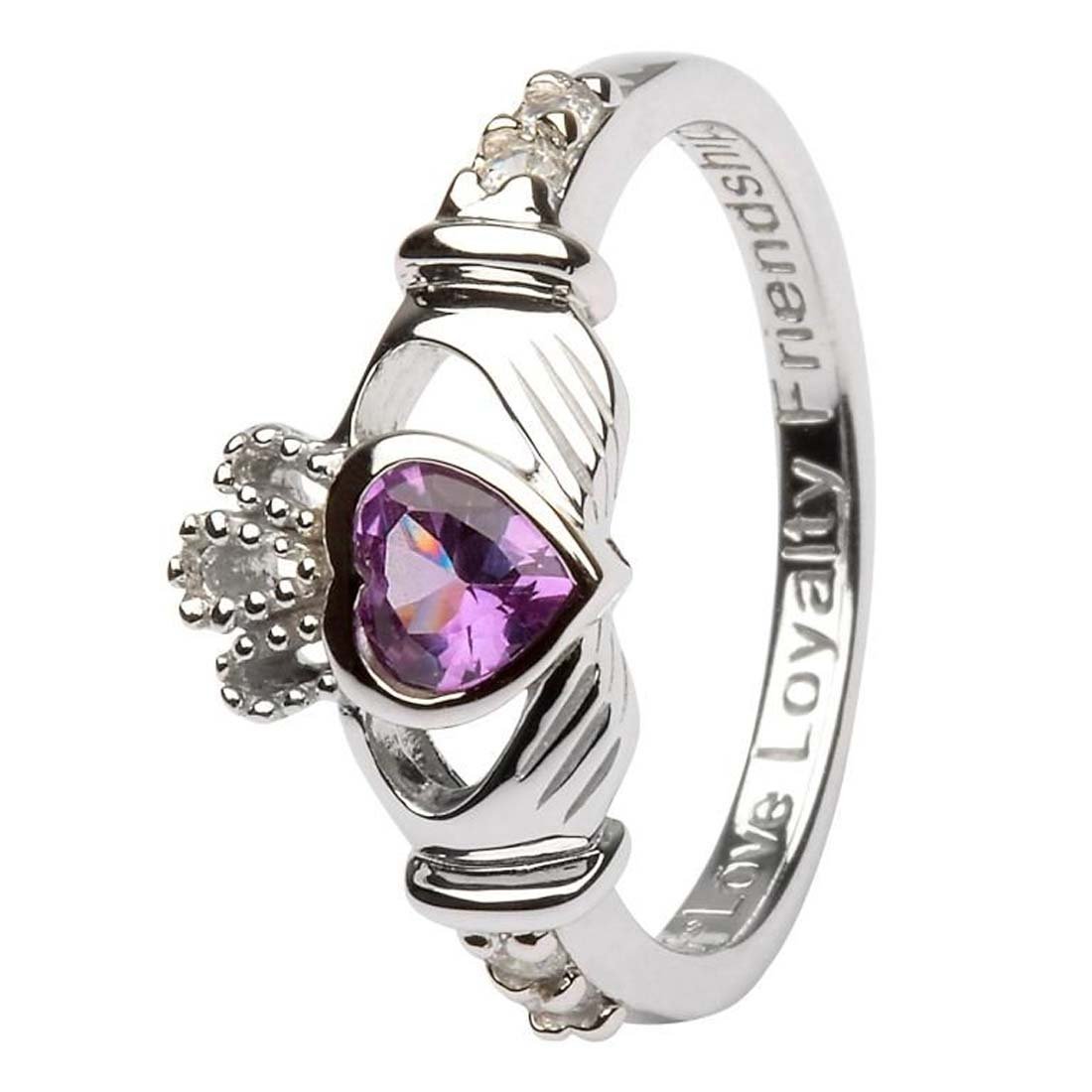 Hallmarked Sterling Silver Claddagh Alexandrite June Birthstone Ring