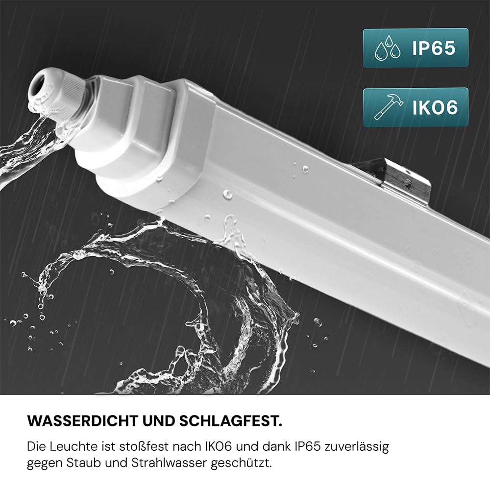 LUXULA 4x LED Feuchtraumleuchte 120cm Wannenleuchte 36W 4000K Neutralweiß 4320lm - Verknüpfbar - IP65 Wasserdicht - LED Werkstattlampe flach Kellerlampe Garagenlampe - Reihenschaltung