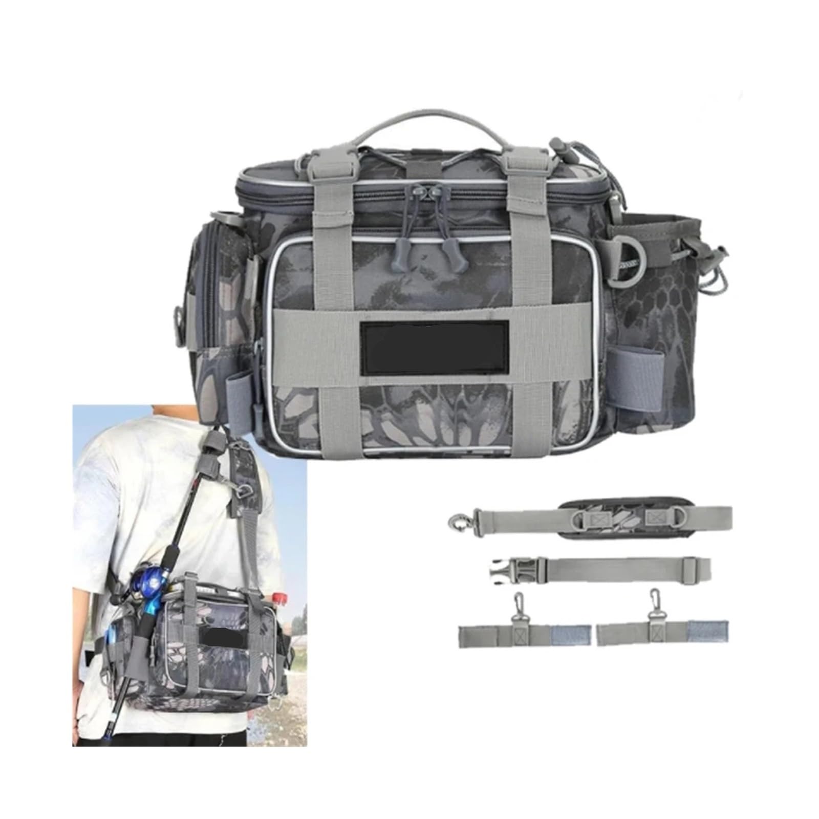 angeltasche Multifunktions-Rucksack, Köderbox, Aufbewahrungstasche for Ausrüstung, Gürteltasche for Männer, Fliegenfischer-Rucksack mit Rutenhalter, Sling-Umhängetasche(Color 02)