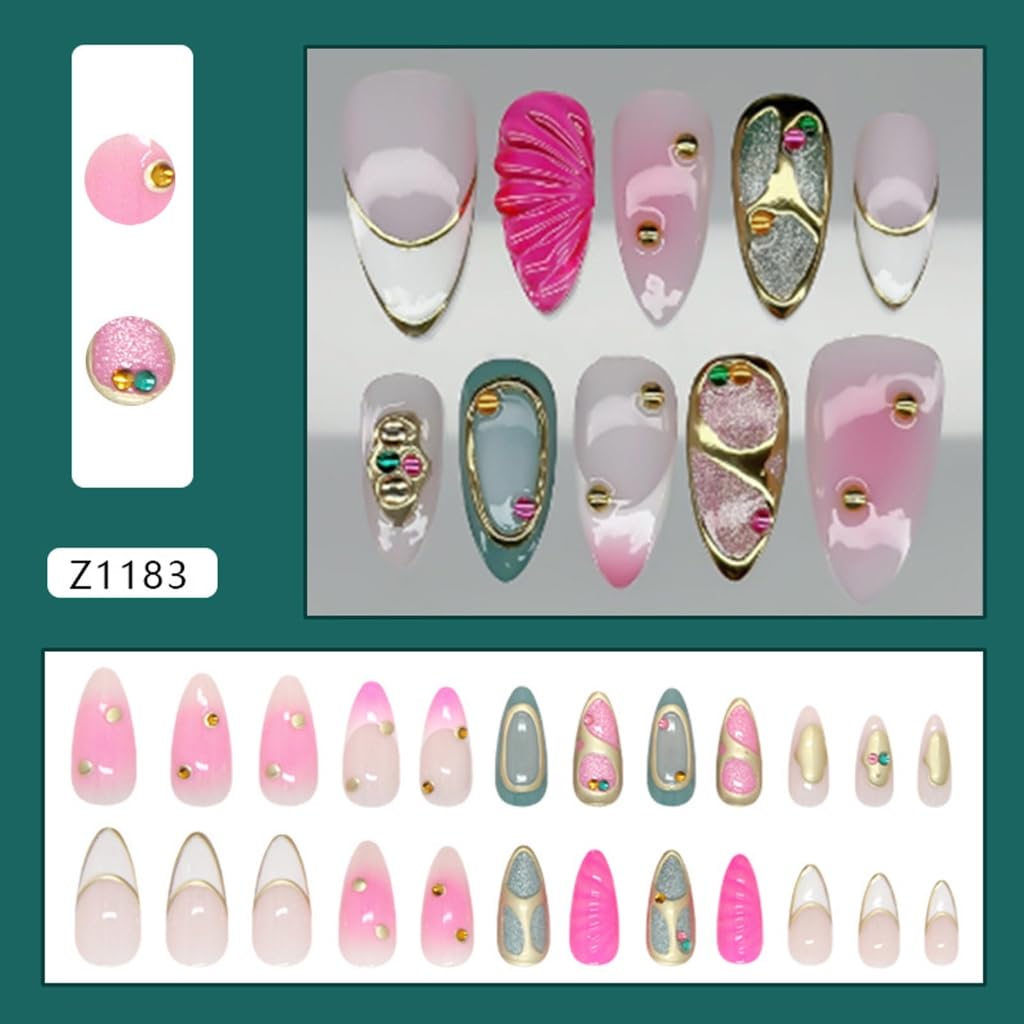 Stick on nails Set of 24 Multiple Size Comfortable Wear Cats Eye Designs Pink Stick Nails for Women Daily NailArt