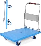 Folding Dolly Cart with Wheels Collapsible - Portable Foldable Moving Push Utility Flat Hand Trucks, Heavy Duty Trolley Dolley with 360 Degree Swivel Wheels 860lbs Weight Capacity (Sliver-Steel)