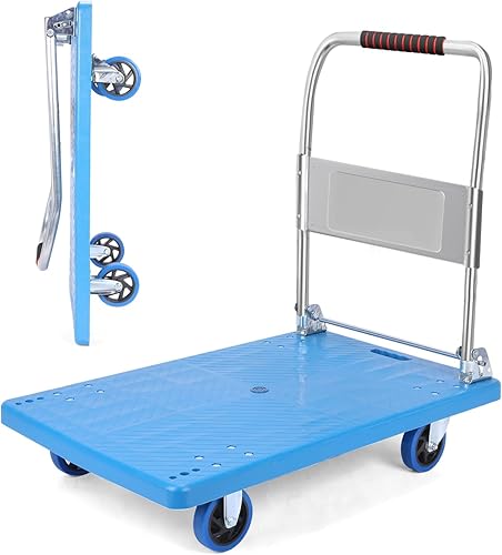 Vista 15 de Heavy Duty Platform Hand Truck for Moving, Folding Flatbed Dolly with 360 Degree Swivel Wheels Foldable Push Hand Cart for Loading and Storage