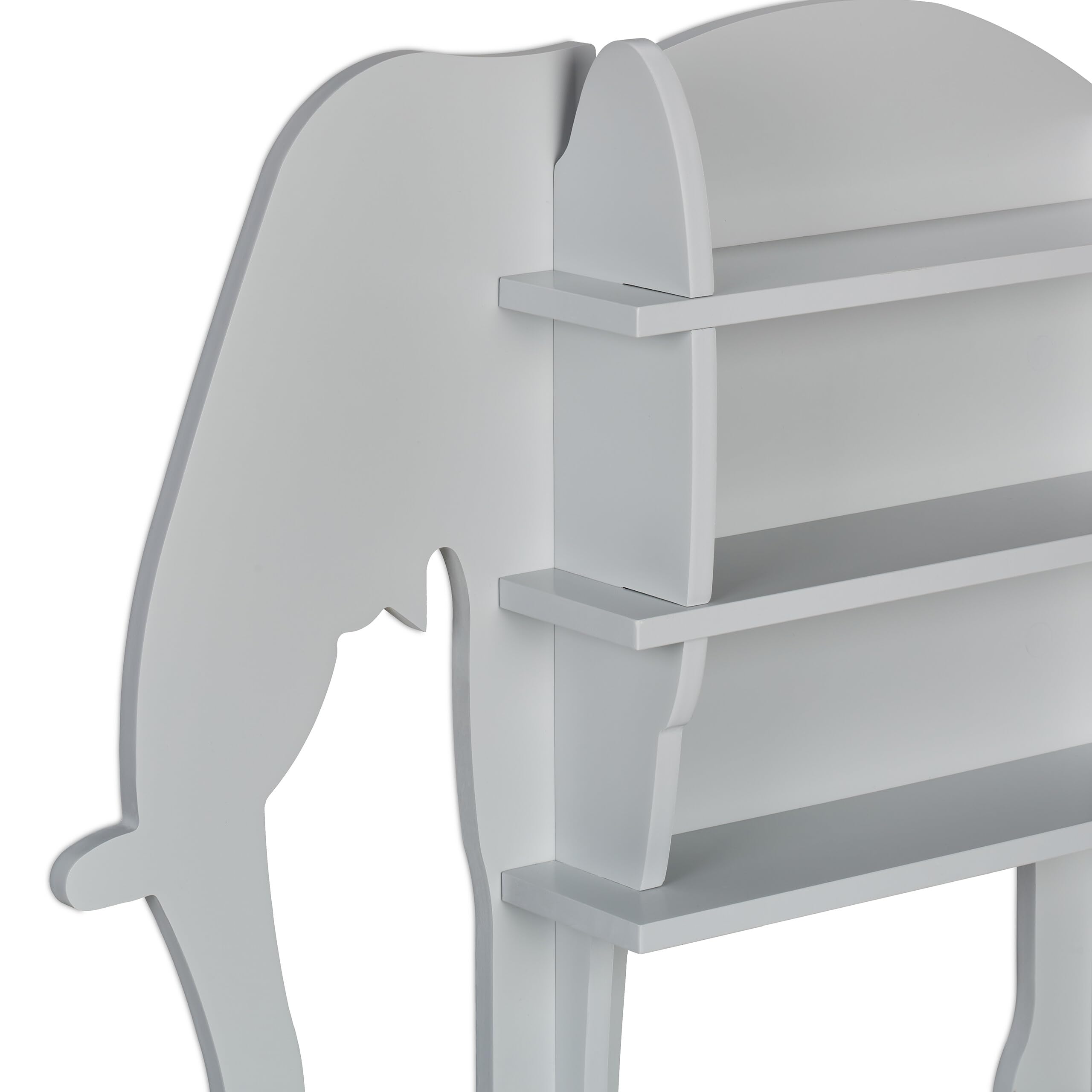 Relaxdays Estantería Infantil Elefante, Juguetero Pared 2 Estantes Abiertos, Librería Niños, 50 x 63,5 x 10 cm, Gris