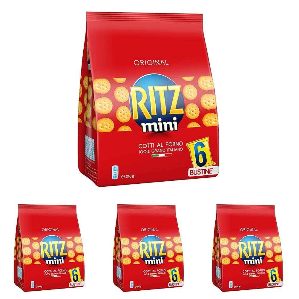 Ritz Crackers Mini Original, 100% Grano Italiano, Cotti al Forno, 240g (multipack 6 bustine da 40g) (Confezione da 4)