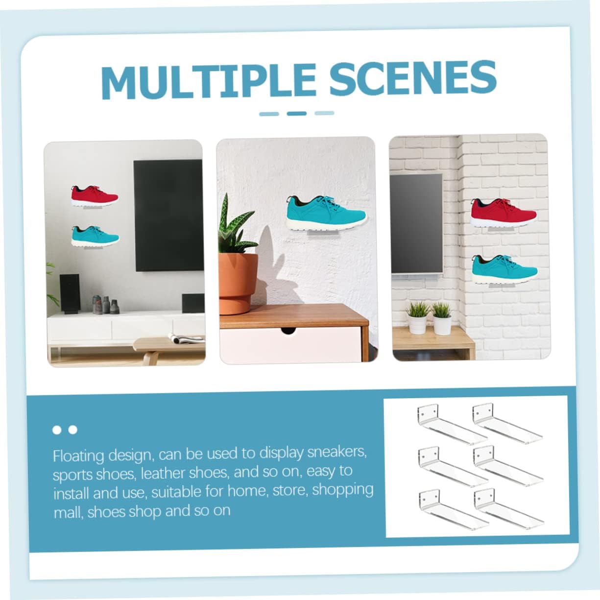 18pcs Transparent Floating Shoe Display Racks for Sneakers Wall-Mounted Acrylic Shelves for Living Room Bedroom Game Room and Hallway Decor