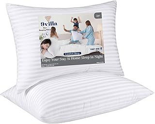 Hollow Fiber Sleeping Pillow 41X61 CM (16X24 inch) Satin Strpe White Fabric Microfiber Pillow Pack/Set of 2