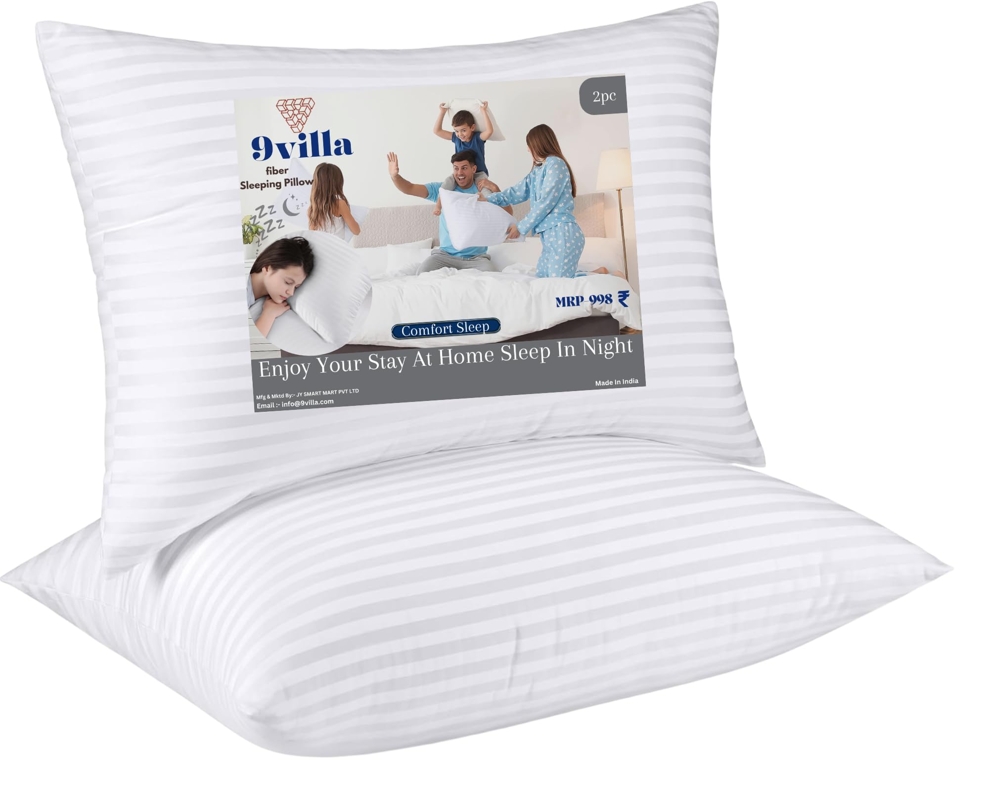 9villa Hollow Fiber Sleeping Pillow 41X61 CM (16X24 inch) Satin