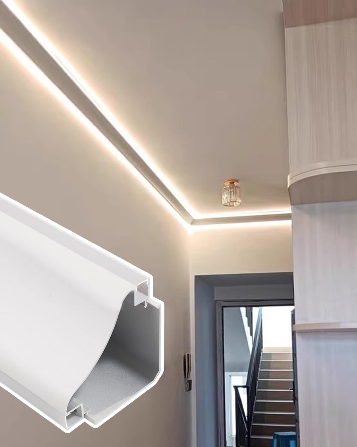 Listwa sufitowa, nowoczesny kanał oświetleniowy LED do krawędzi ścian i sufitów - 3-metrowy dyfuzor liniowy do korytarzy i schodów, elegancka osłona paska świetlnego