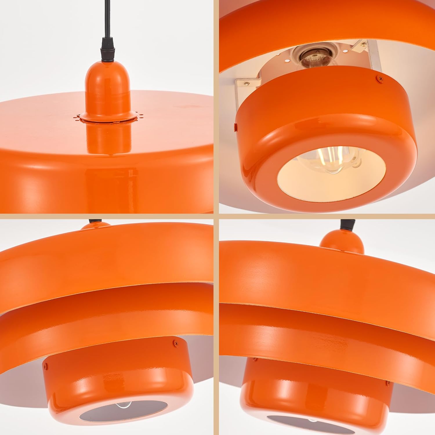 14"" Industrial Pendant Light 3-Layer Modern Chandelier Mid Century Contemporary Pendant Lighting Fixtures for Kitchen Island Dining Room, Matte Black, UL Listed, Orange