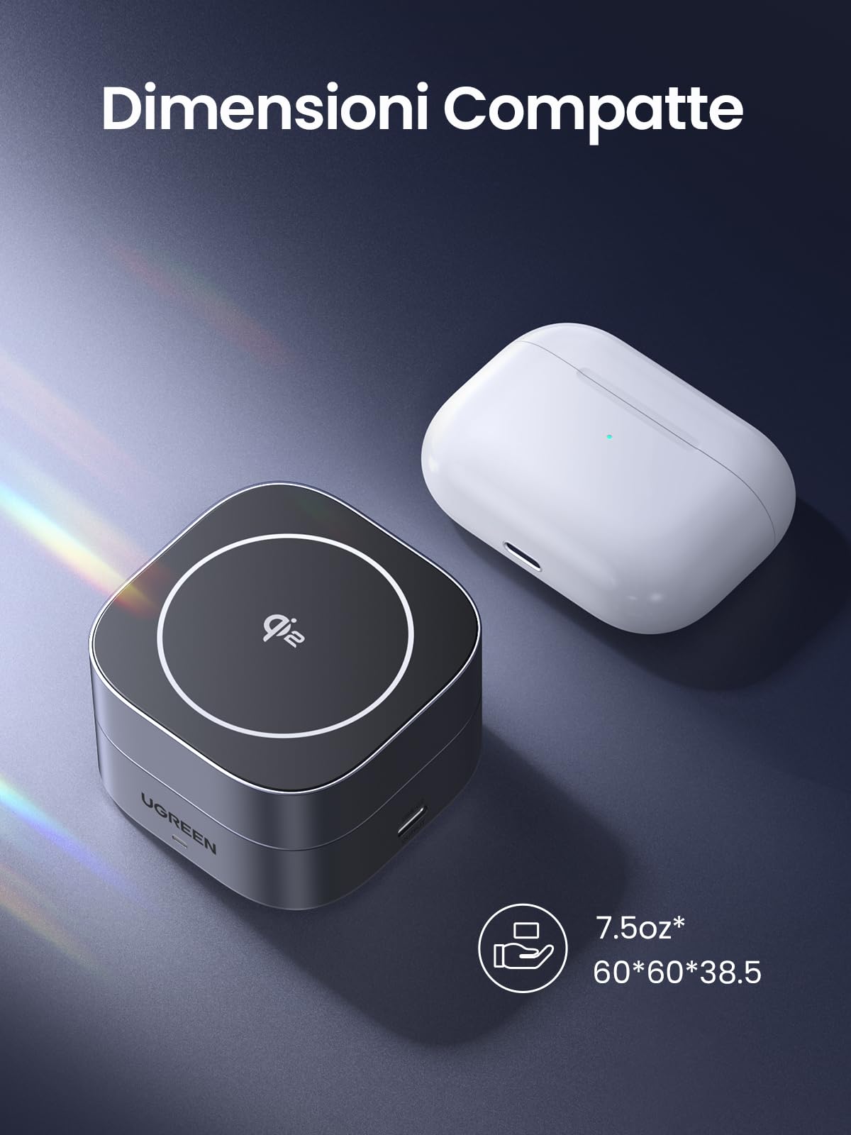 UGREEN MagFlow 2 in 1 Caricatore Wireless iPhone Qi2 15W Certificato | Compatibile con MagSafe 17 16 15 14 13 12 Air Plus Pro Max AirPods 4 3 Pro 3 2 1, Stazione di Ricarica Magnetica Pieghevole