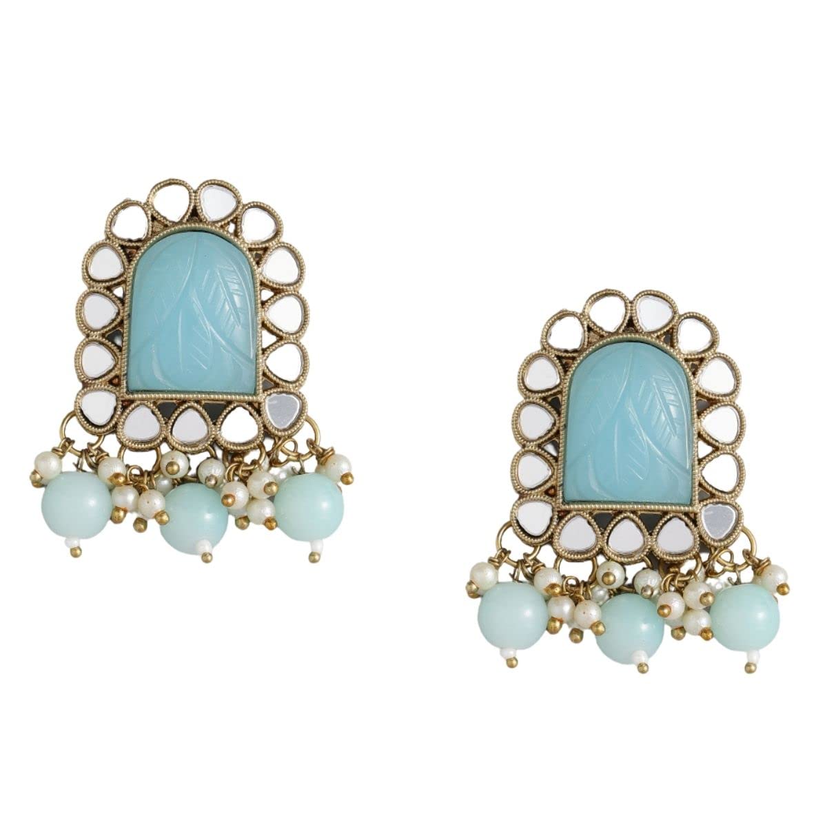 Accessher Gold Plated Mirror and Engraved Blue Stone Embellished Stud Earrings with Blue Beads for Women and Girls (B0BBW1GG34) Amazon Price History, Amazon Price Tracker