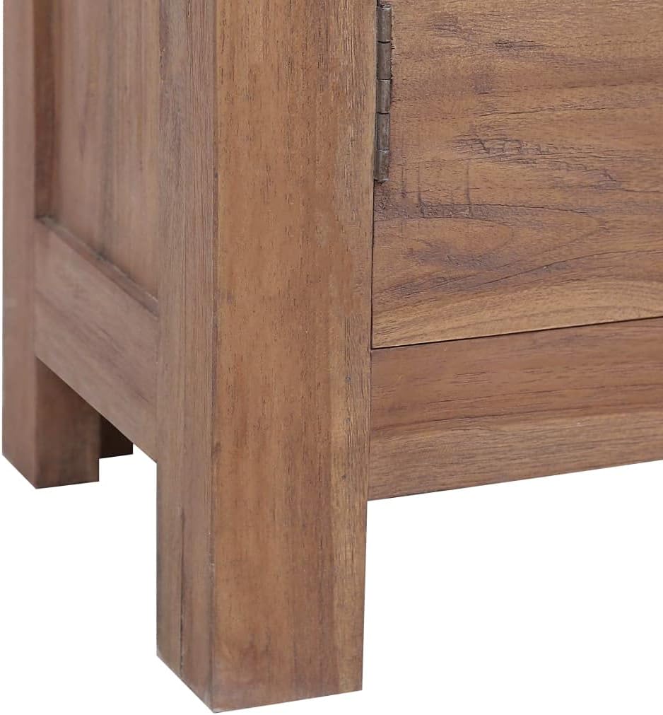 Colonial Style Solid Teak Wood Sideboard with Antique Brass Handles, 25.6 x 11.8 x 29.5 Inches, 4 Spacious Compartments for Dining Room Storage and Living Space Organization