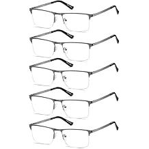 EYECEDAR 5-Pack Reading Glasses for Men Metal Gunmetal Half Frame Spring Hinges Eyeglasses Readers 1.50