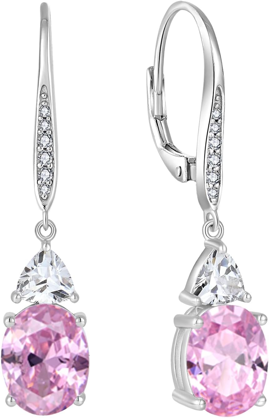 Oval Dangle Drop Earrings for Women 925 Sterling Silver Leverback Earrings Birthstone Jewelry Gifts for Her