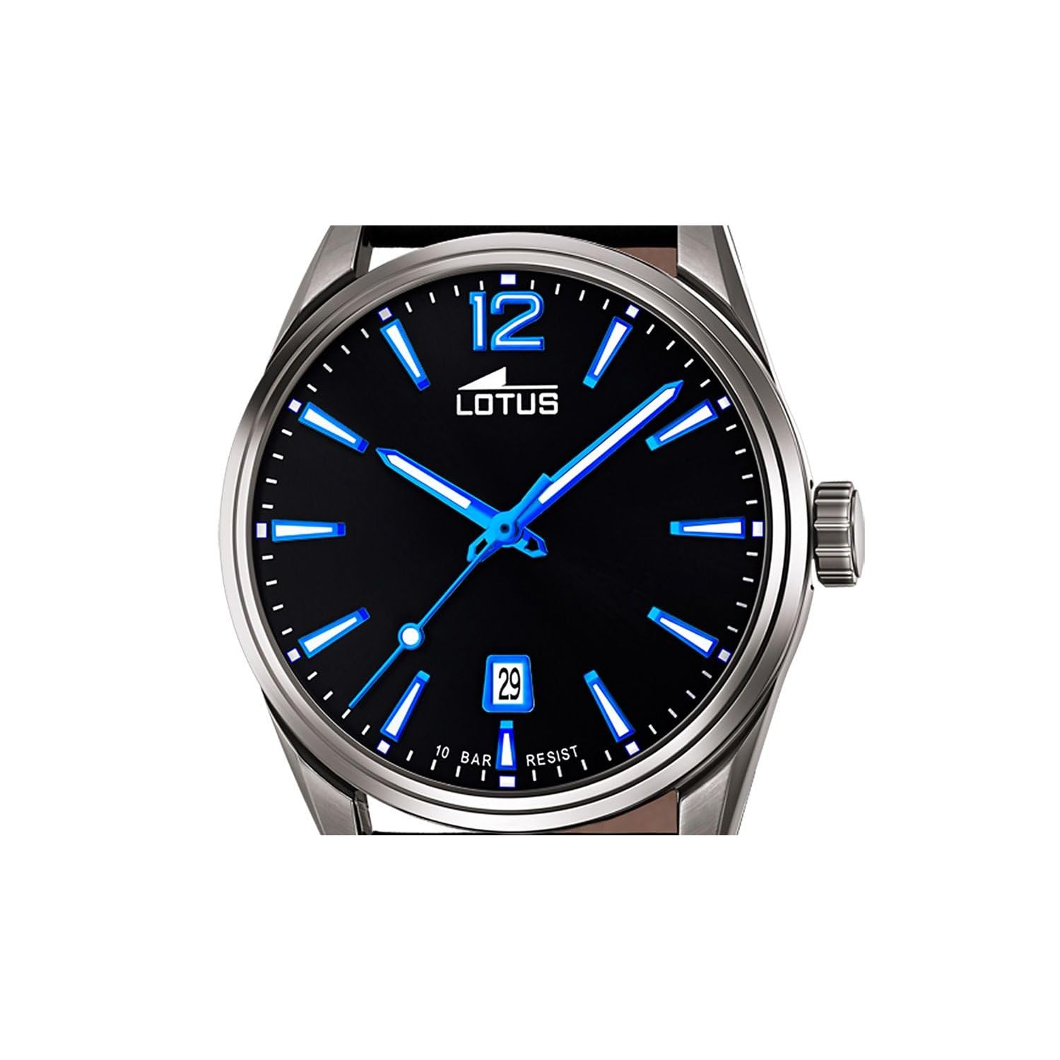 LOTUS Orologio Uomo Analogico in Acciaio Inossidabile e Pelle Nero | Movimento al Quarzo, Calendario, Vetro Minerale ad Alta Resistenza, Impermeabile 10 ATM Classico 18685/6 Minimalist