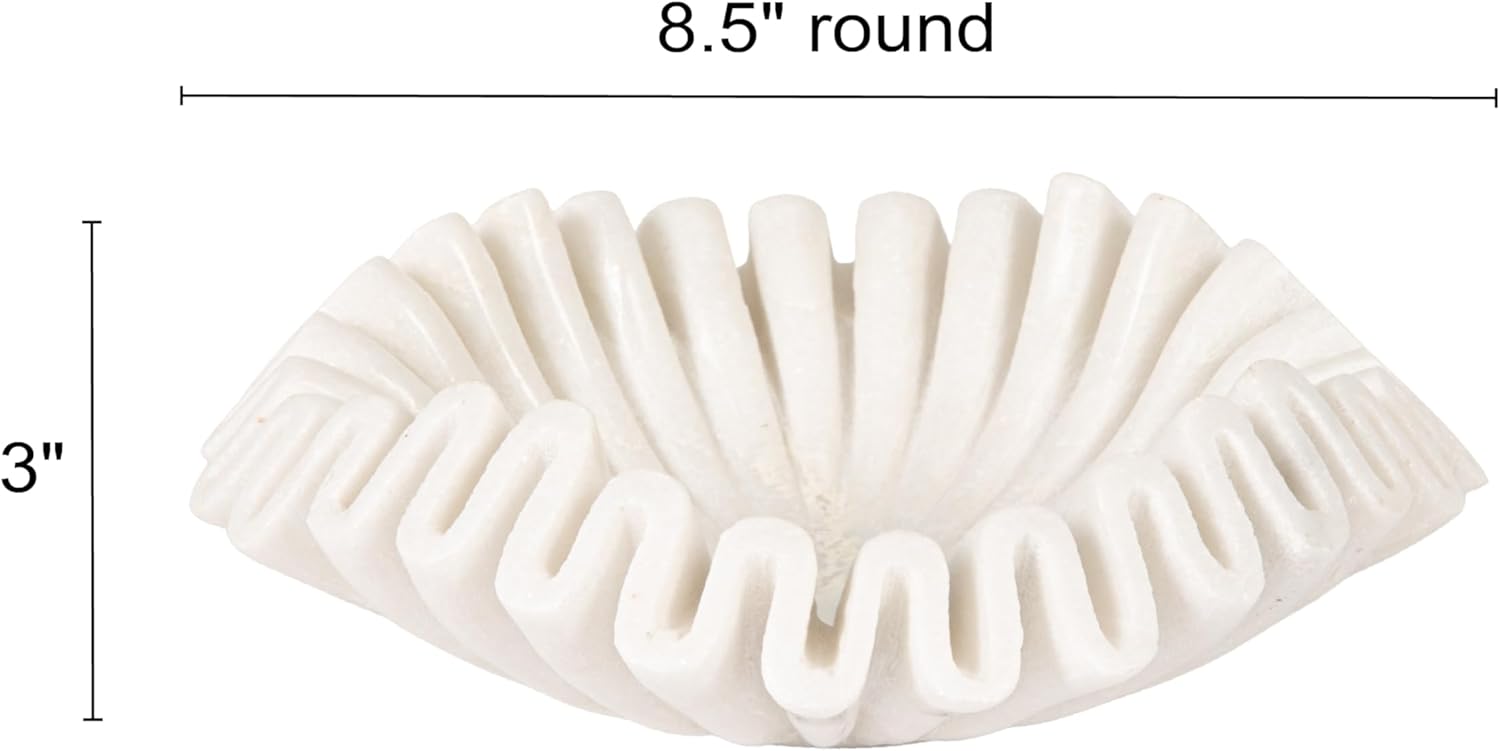 Creative Co-Op Marble Round Ruffle Bowl, White