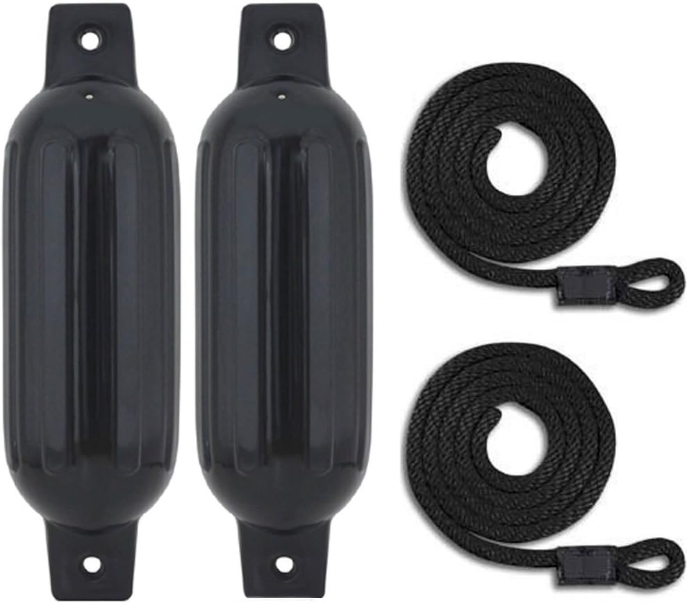 Mad Dog Products Boat Fenders Two Pack with Fender Lines | 6.5 Inch x 23 Inch |Black