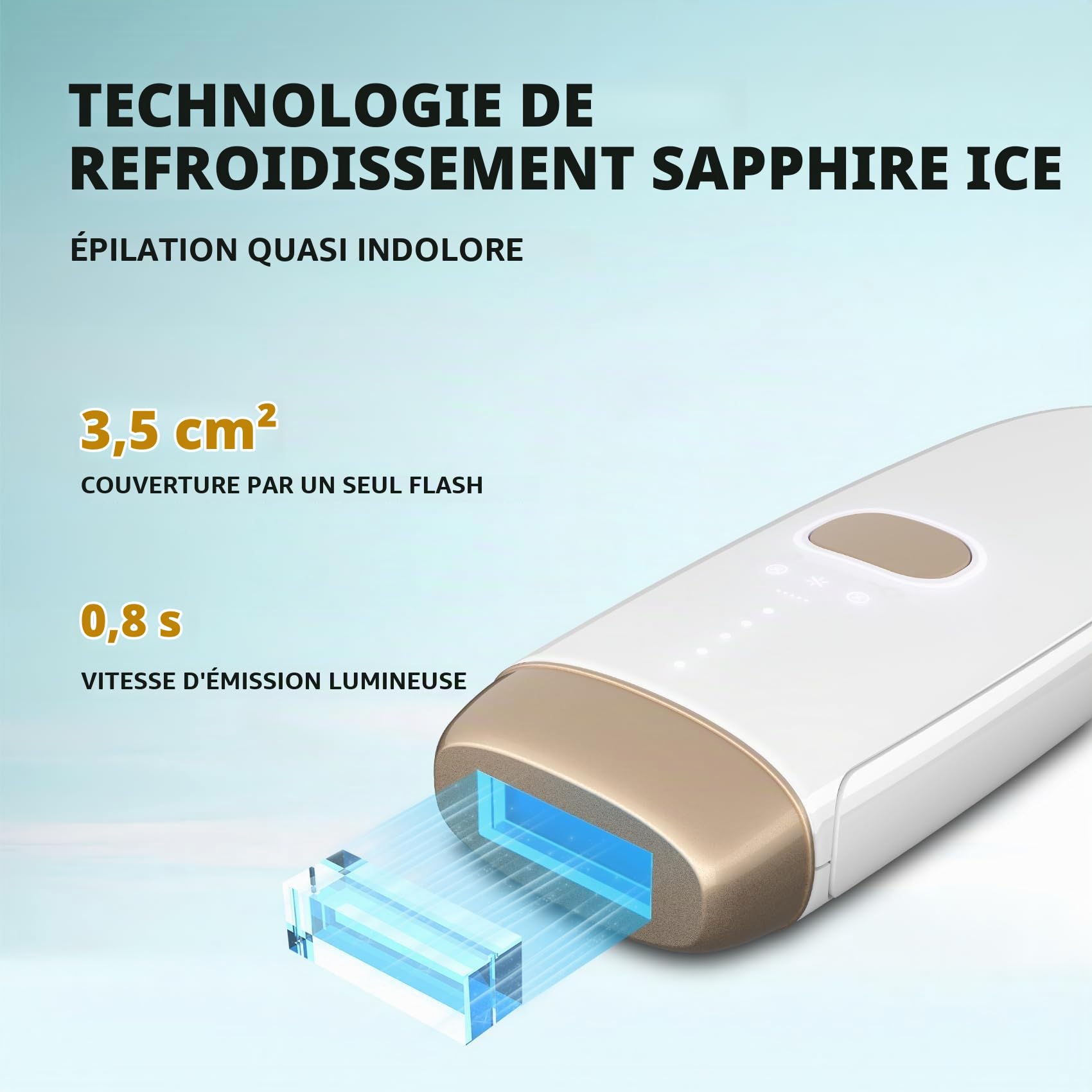 Epilateur Lumiere Pulsee avec Refroidissement, 10 °C et large tension 100 V-240 V, Épilation Laser Définitive, et Indolore pour Visage, Corps, Maillot, Aisselles, Camping Car, Voyages Internationaux