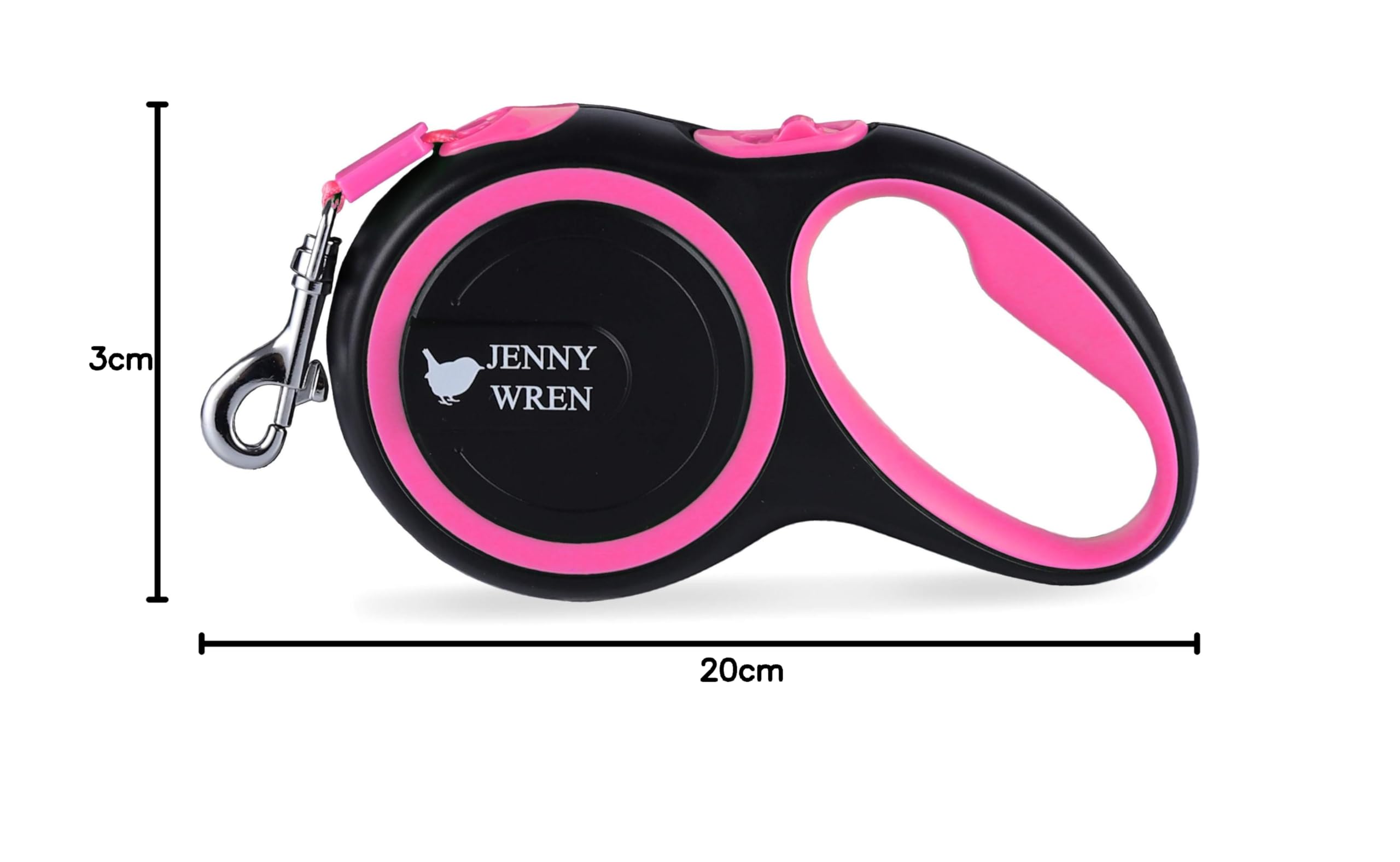 Jenny Wren - Guinzaglio retrattile per cani con manico antiscivolo, nastro in nylon resistente, freno con una sola mano, pausa, blocco