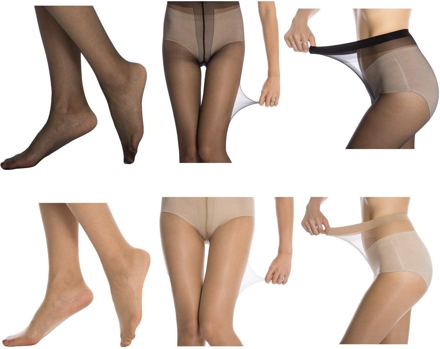 3 Pairs Women's Sheer Tights - Black Color Free Size Pantyhose with Reinforced Toes
