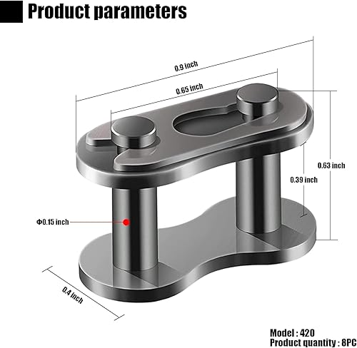 Miniatura 2 de Jawmoy Pack-10# Eslabones maestros de cadena de rodillos 420, conectores de eslabones de cadena de rodillos de aleación de acero resistentes, piezas