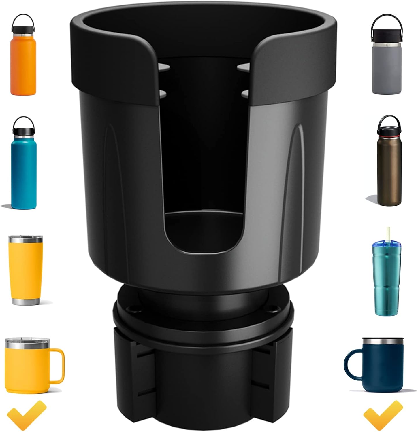 CiWiVOKi Cup Holder Expander for Car - Car Cup Holder Expander with Adjustable Base - Fits YETI, Hydro Flask, Nalgene, 10/40 oz Bottles, Mugs, Cups in 2.75"-3.5"