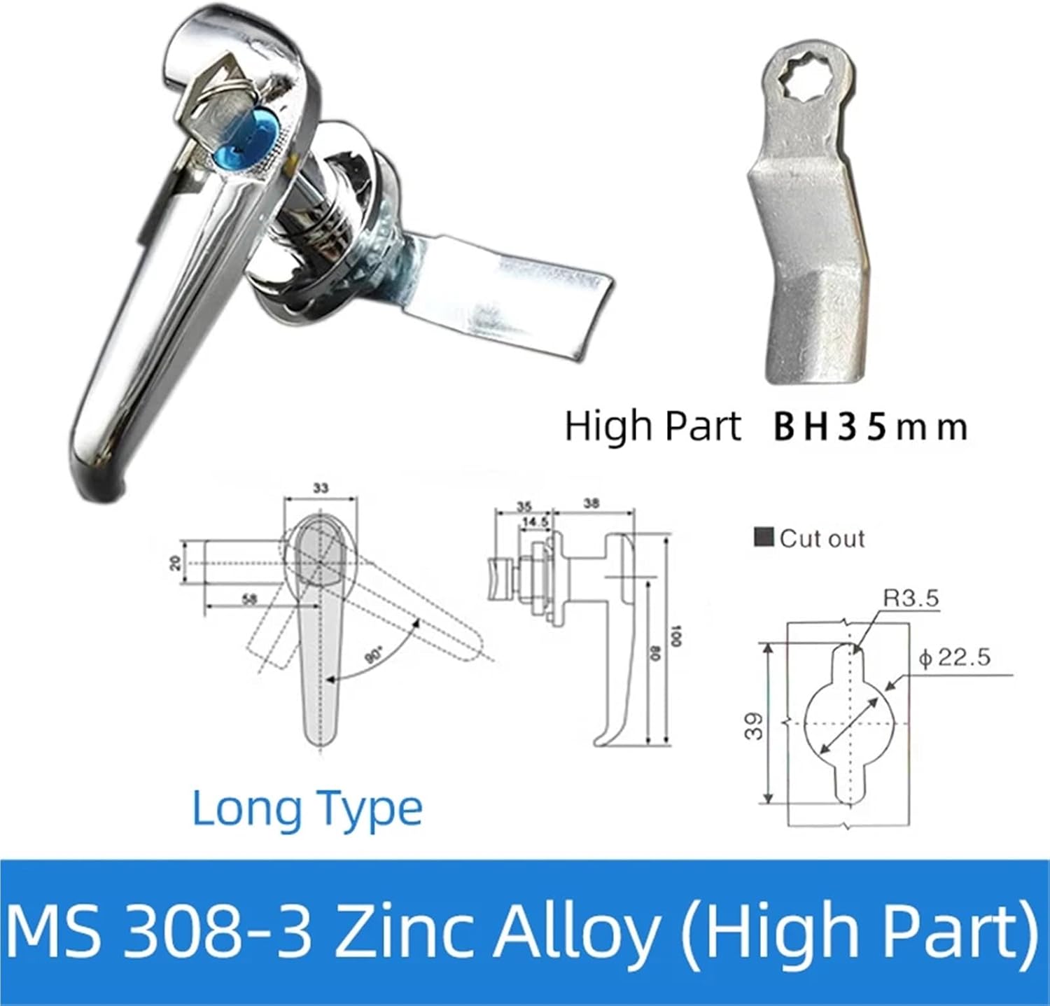 Handle Lock Outdoor Cover Industrial Electric Distribution Door Box Key Rotary Switch 1Pcs(308-3 Zinc High)