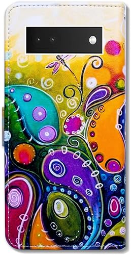 Miniatura 7 de Funda para Pixel 6a, colorido libélula de cuero Flip teléfono caso cartera cubierta con ranura para tarjeta titular soporte para Google Pixel 6a