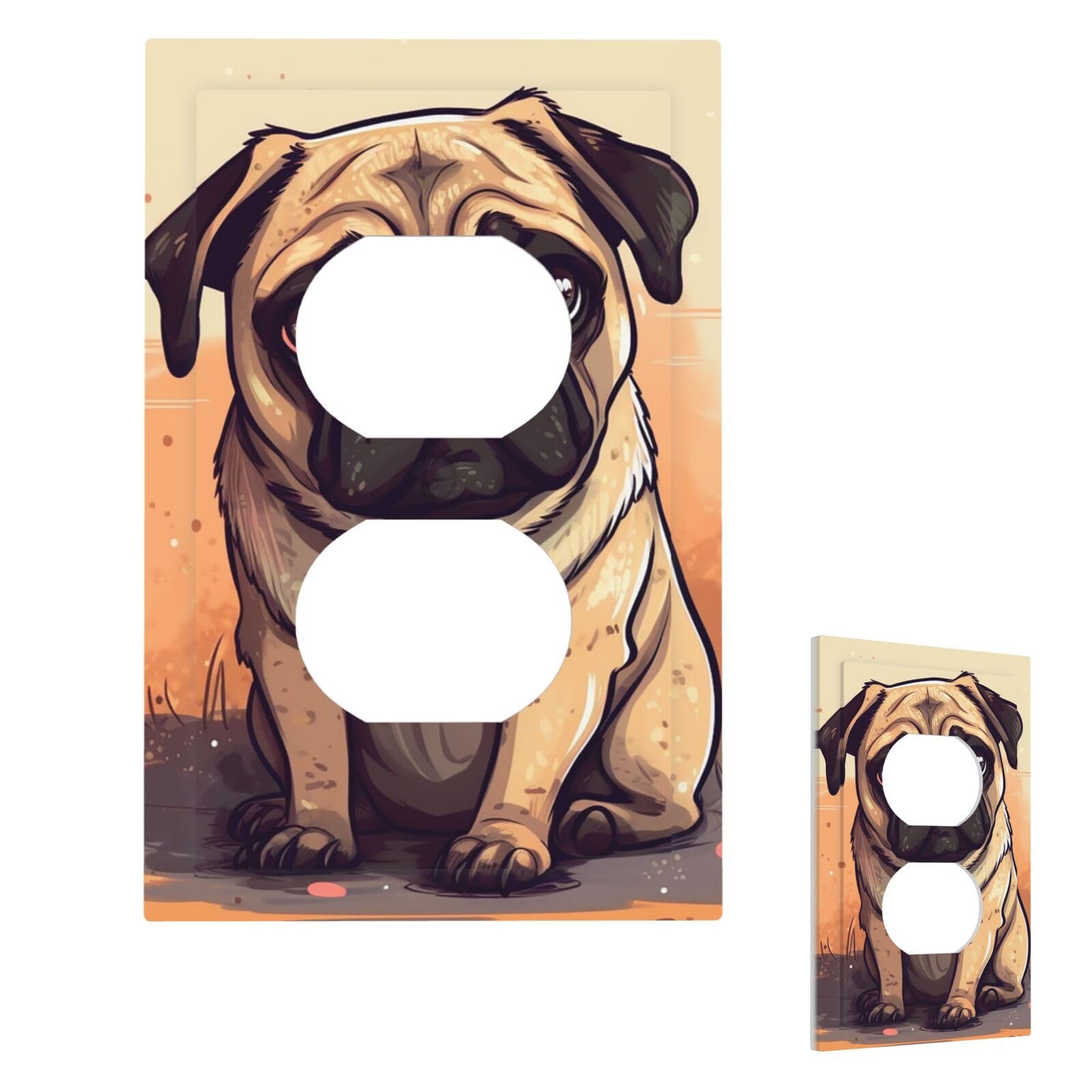 Fekiloot Duplex Pug Cartoon Wall Plate Cover Modern Decorative 1 Gang Light Switch Cover Unbreakable Receptacle Outlet Covers For Living Room Bedroom Home Decor