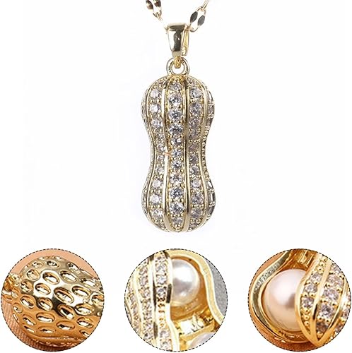 Vista 5 de USHOBE Collar de maní con dije de perlas de maní, collar con colgante de maní, collar con colgante de maní, pulsera de maní de oro amarillo, joyería