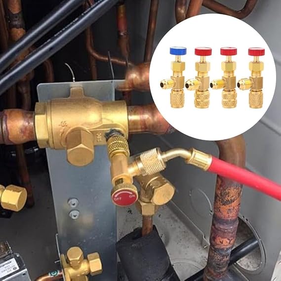 AC Safety Valve Set – Brass R22/R32/R410A Compatible High-Pressure HVAC Flow Control Valves 4-Piece Kit (1/2