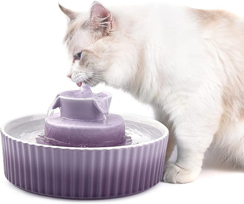 Fonte de Água para Gatos e Cães Cepheus em Cerâmica com Bomba Ultrassilenciosa, Roxa, 2,1 L