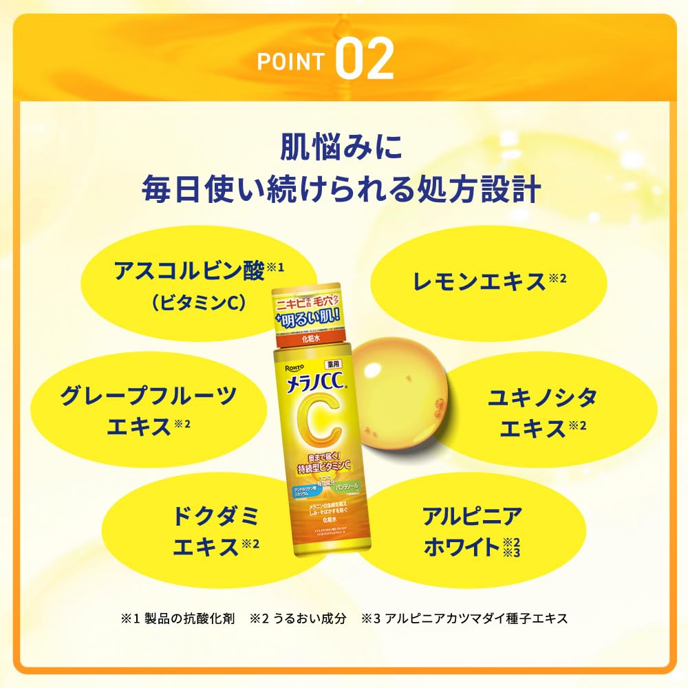 Rohto Melano CC Vitamin C Lotion 170 mL – Hydrating Facial Toner with Vitamin C Derivative (3-O-Ethyl Ascorbic Acid) – Citrus Scent – Made in Japan