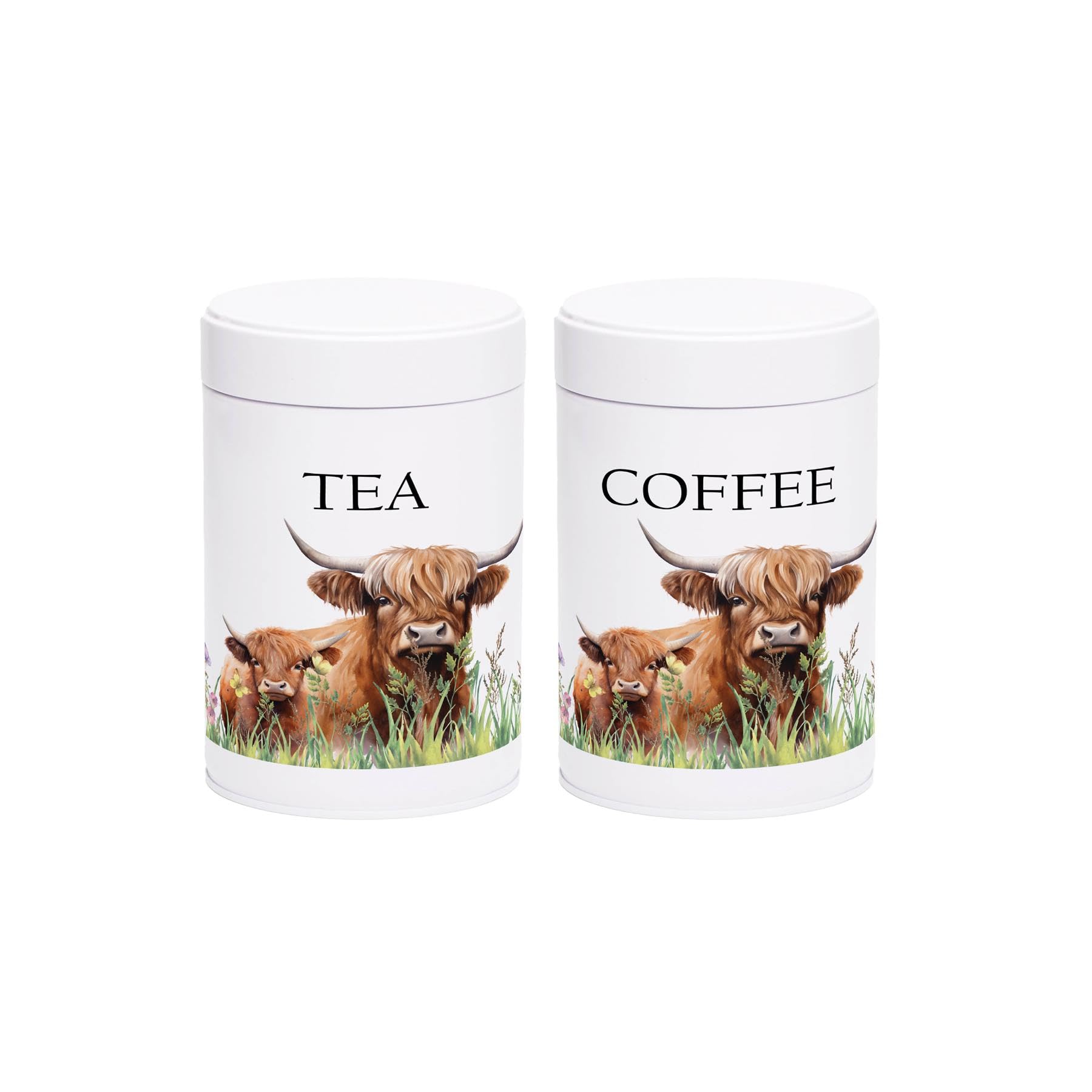 Highland Cow & Calf Tea and Coffee Canister Set - Countryside Gifts
