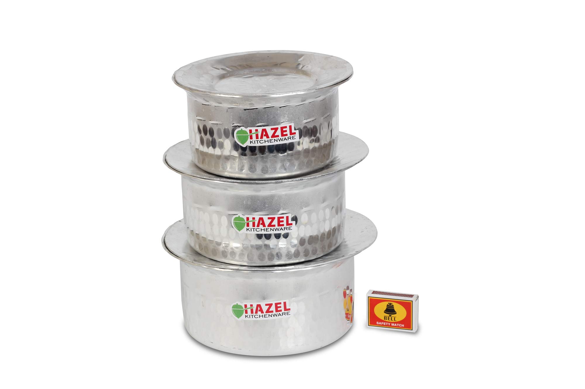 HAZEL Aluminium Hammered Tope Set with Lid | Patila Set of 3 (900 ML, 1.2L & 1.5L) | Food-Grade Aluminium Kitchen Utensils for Traditional Indian Cooking | Utensils Set for Kitchen