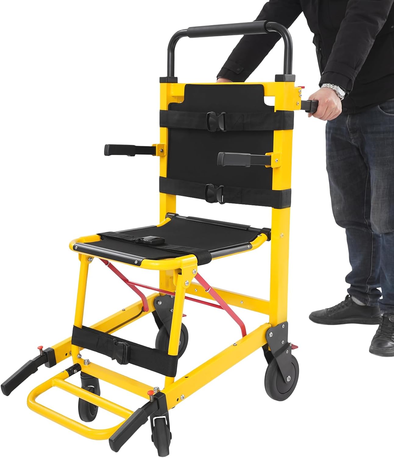 Folding Mobility Chair 396lb Load Capacity Medical Patient Transfer Evacuation Chair for Emergency Rescue, Hospital, Nursing Home Portable Foldable with 4 Straps & Brakes