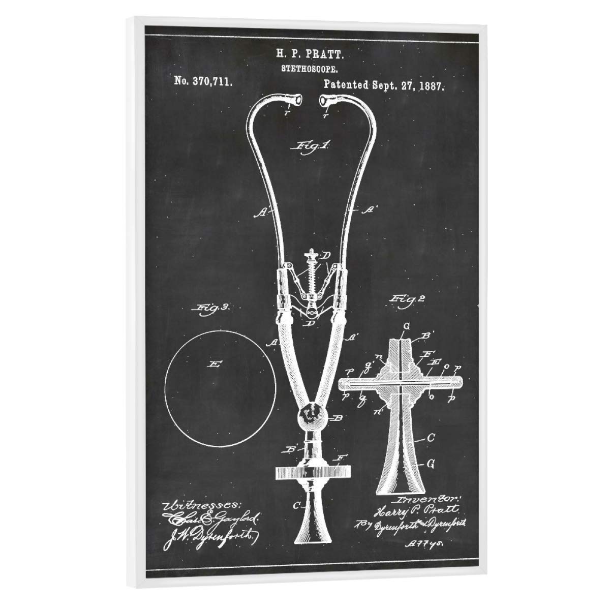 artboxONE Poster mit weißem Rahmen 60x40 cm Abstrakt Stethoskop Patent 2" - Bild Stethoskop Arzt Blaupause