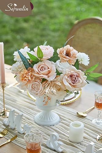 Miniatura 5 de Serwalin Flores artificiales bohemias, flores de champán, flores falsas de boda, flores de torta para ramos de boda, centros de mesa de despedida de
