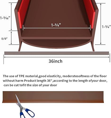 Miniatura 7 de Paquete de 2 topes para puerta, 36 pulgadas, burletes cortables para puerta, barrido adhesivo fuerte para puertas exteriores e interiores. (2,