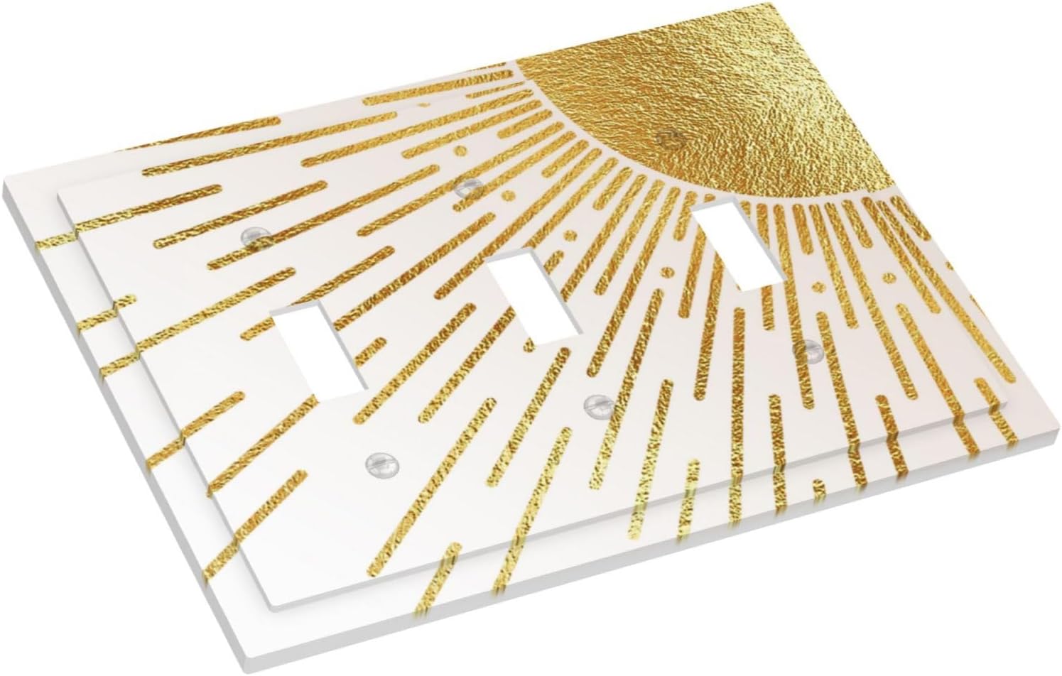 Mid Century Boho Gold Sun Abstract Sunrise Decorative Switch Plates 3 Gang Wall Plate Triple Toggle Light Switch Cover Faceplate Electrical Wall Panels for Kids Room Home Decor