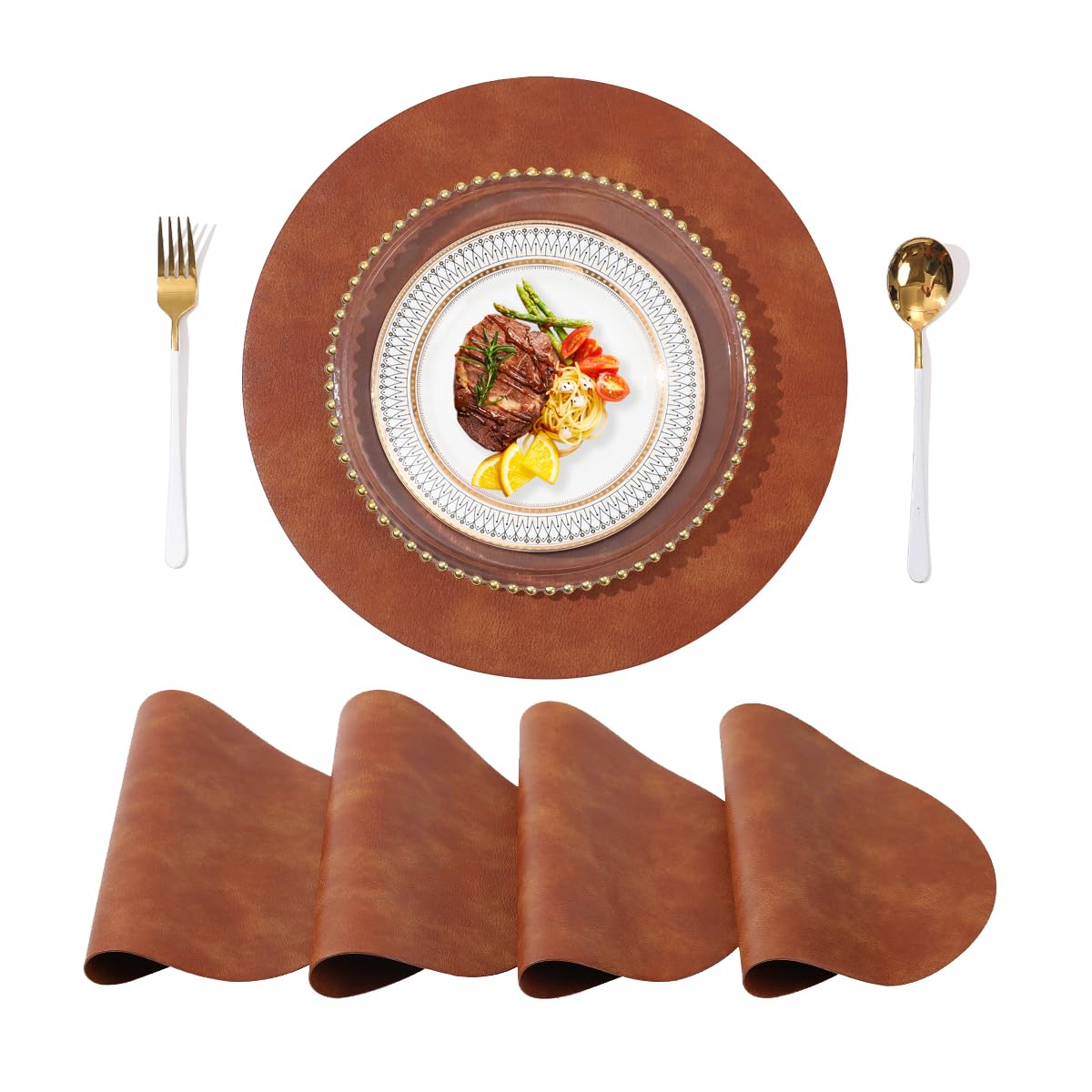 Amazon｜淳一屋 円形ランチョンマット 高質PUレザー 柔軟 直径38cm