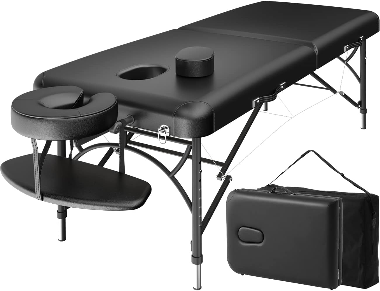 CLORIS 84" Professional Massage Table Portable 2 Folding Lightweight Facial Solon Spa Tattoo Bed Height Adjustable with Carrying Bag & Aluminium Leg Hold Up to 1100LBS Black