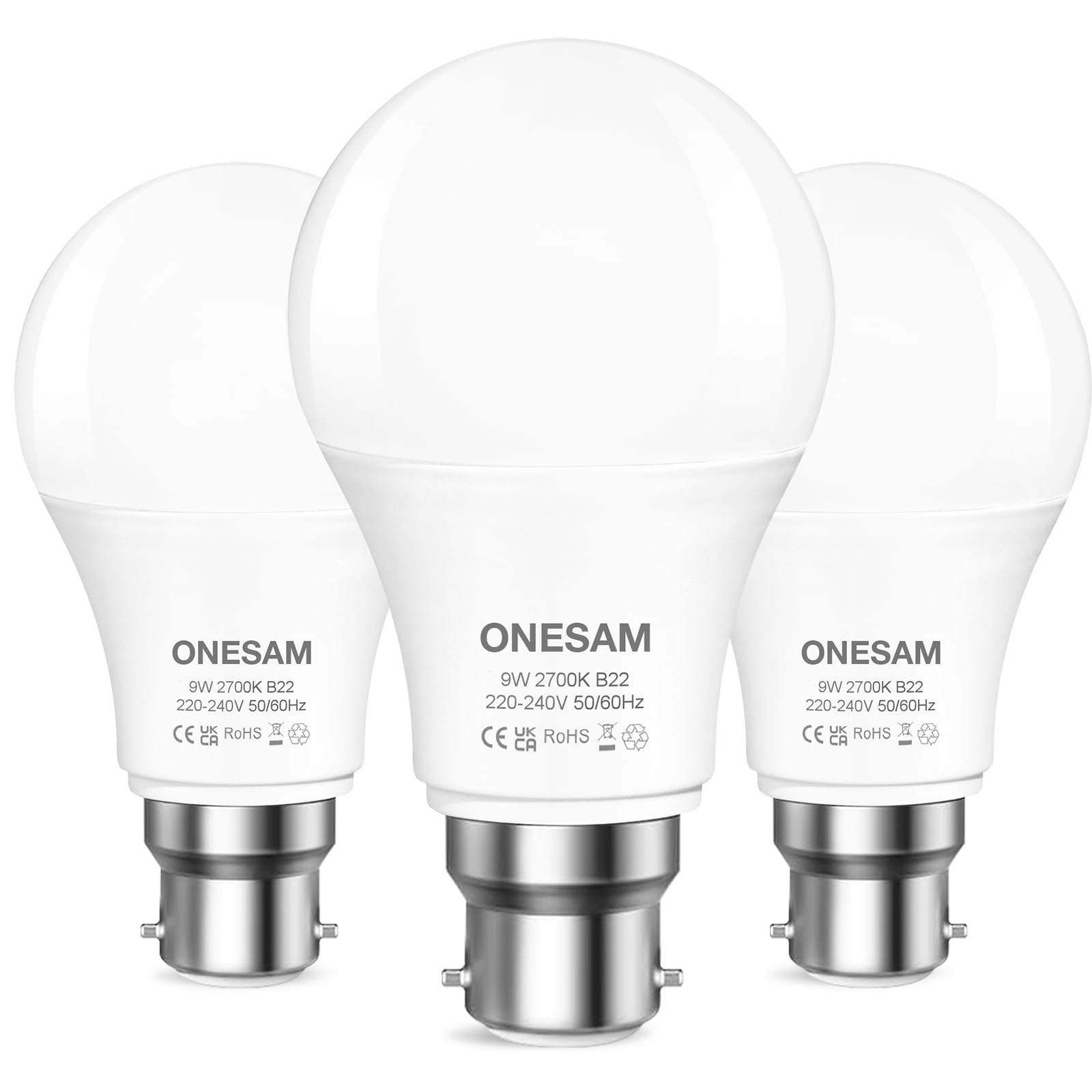 ONESAM Bayonet Light Bulb,B22 LED Bulbs Warm White 2700K,Pack of 3