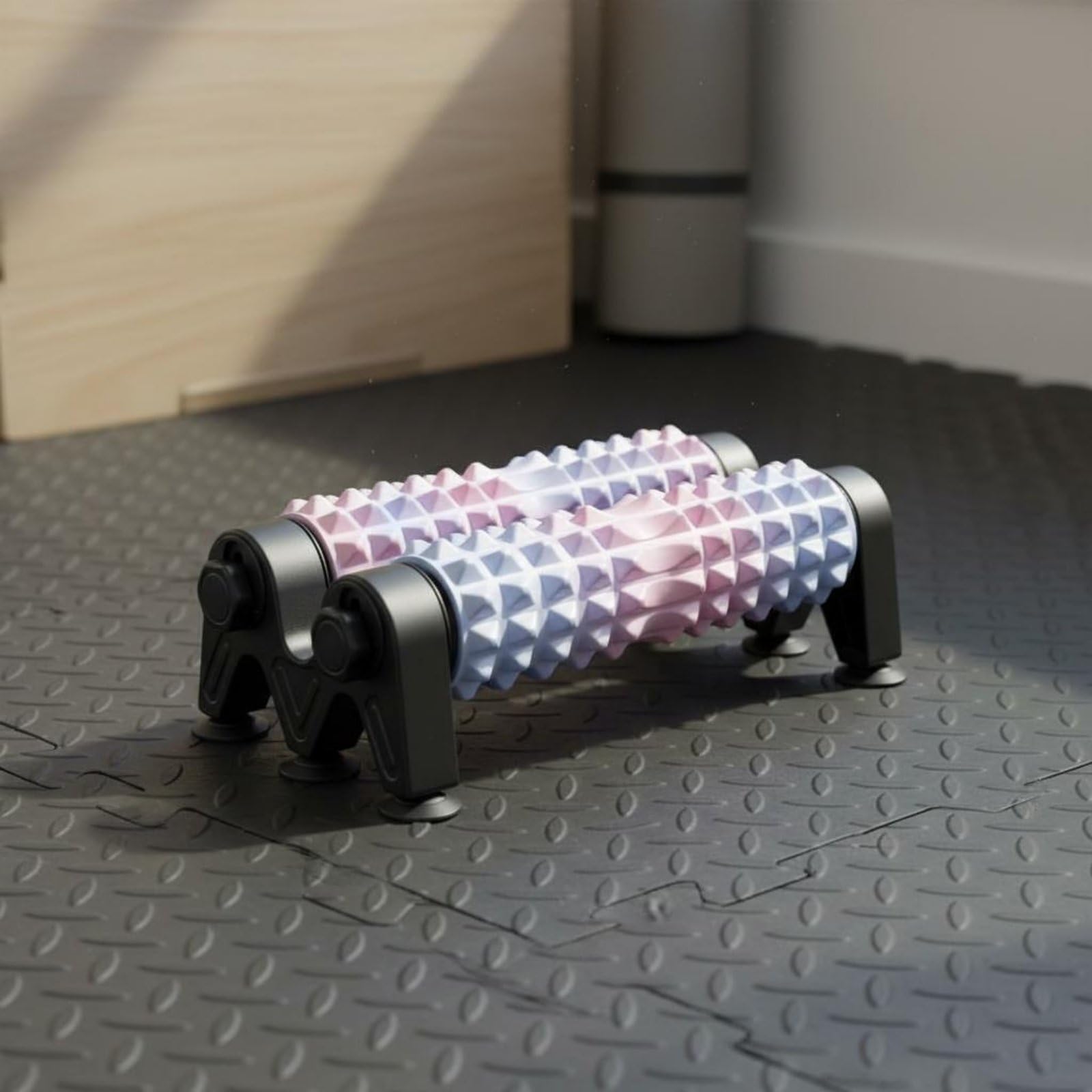 Rullo Massaggio Doppia Fila Rullo Schiuma Massaggiatore Fitness Recupero con Base Ampia Antiscivolo E Supporto Rigido Pressione Uniforme per Muscoli, Camouflage Pink Blue