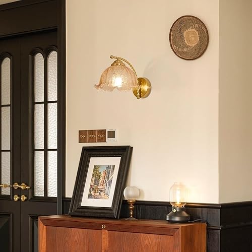 Miniatura 6 de Modern Farmhouse Vintage Wall Sconce with Glass Shade Hardwired Retro Bedroom Light Fixture E26E27 Base(28 * 22cm)