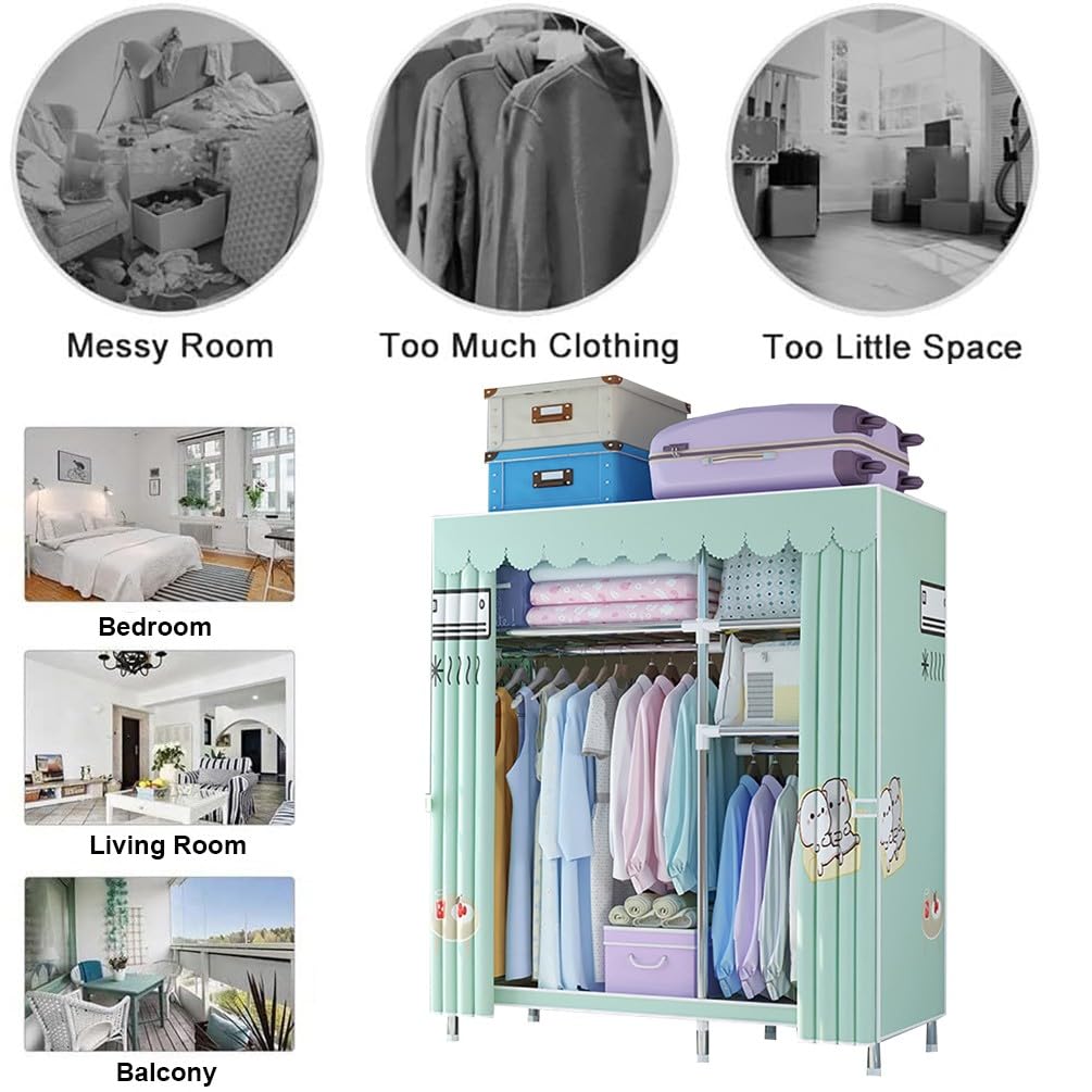 Armario portátil, Armario Plegable con Barra para Colgar, 123x45x170CM Organizador de Almacenamiento para Armario de Ropa para Dormitorio, Armario de Lona de Tela Resistente y Duradera