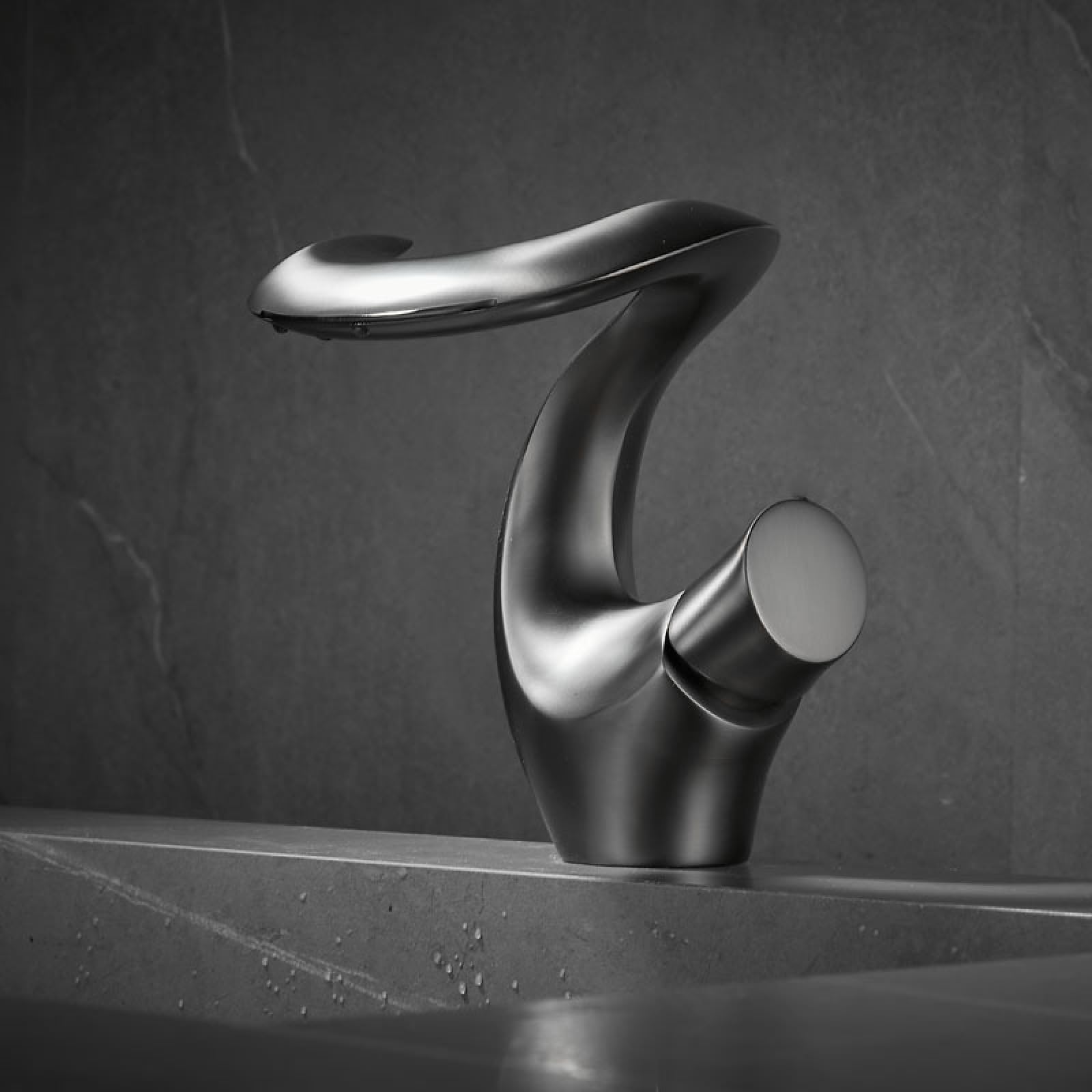 Bathroom, Waterfall, Hot and Cold, Washbasin, Bronze, Artistic Faucet, Gunmetal Gray